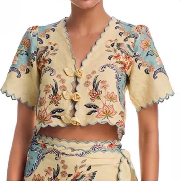 FARM Rio Tops - Farm Rio Butter Yellow Boho Beauty Euroflax Premium Linen Top | size: S